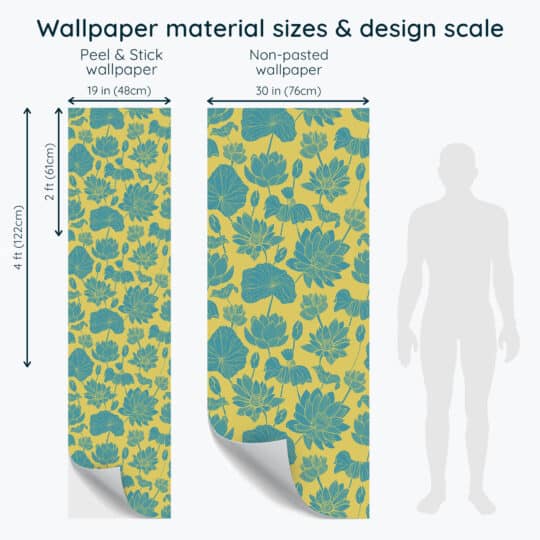 Non-pasted and Peel and stick Teal and yellow retro floral design and pattern preview