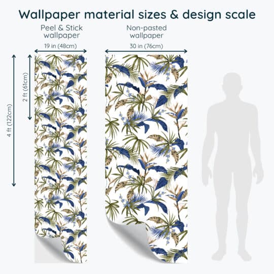 Non-pasted and Peel and stick Tropical leaf pattern design and pattern preview