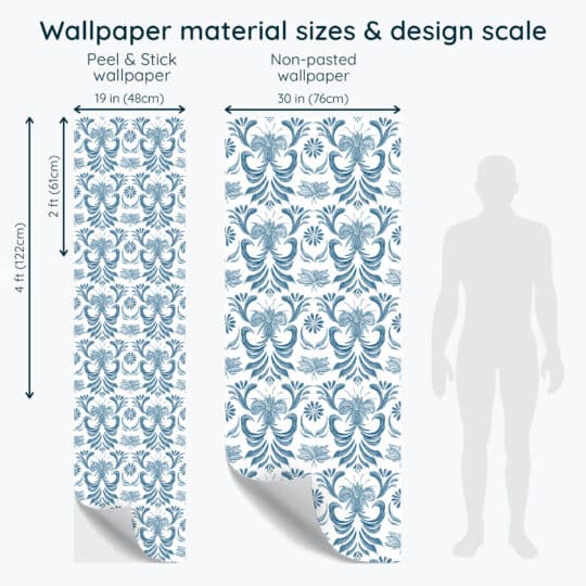 Non-pasted and Peel and stick Vintage blue damask floral design and pattern preview