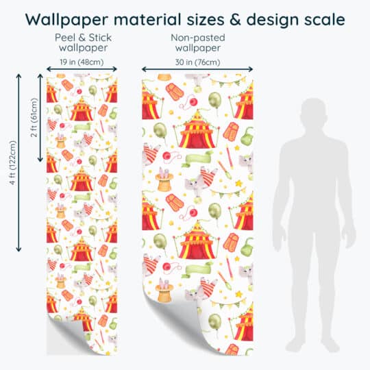 Non-pasted and Peel and stick Watercolor circus nursery design and pattern preview