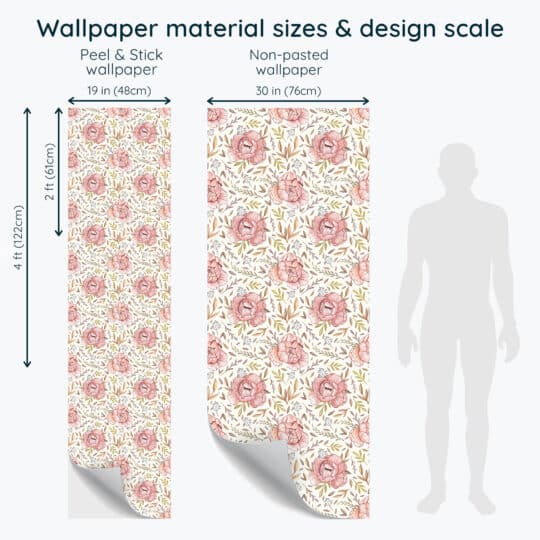 Non-pasted and Peel and stick Watercolor nursery peony design and pattern preview