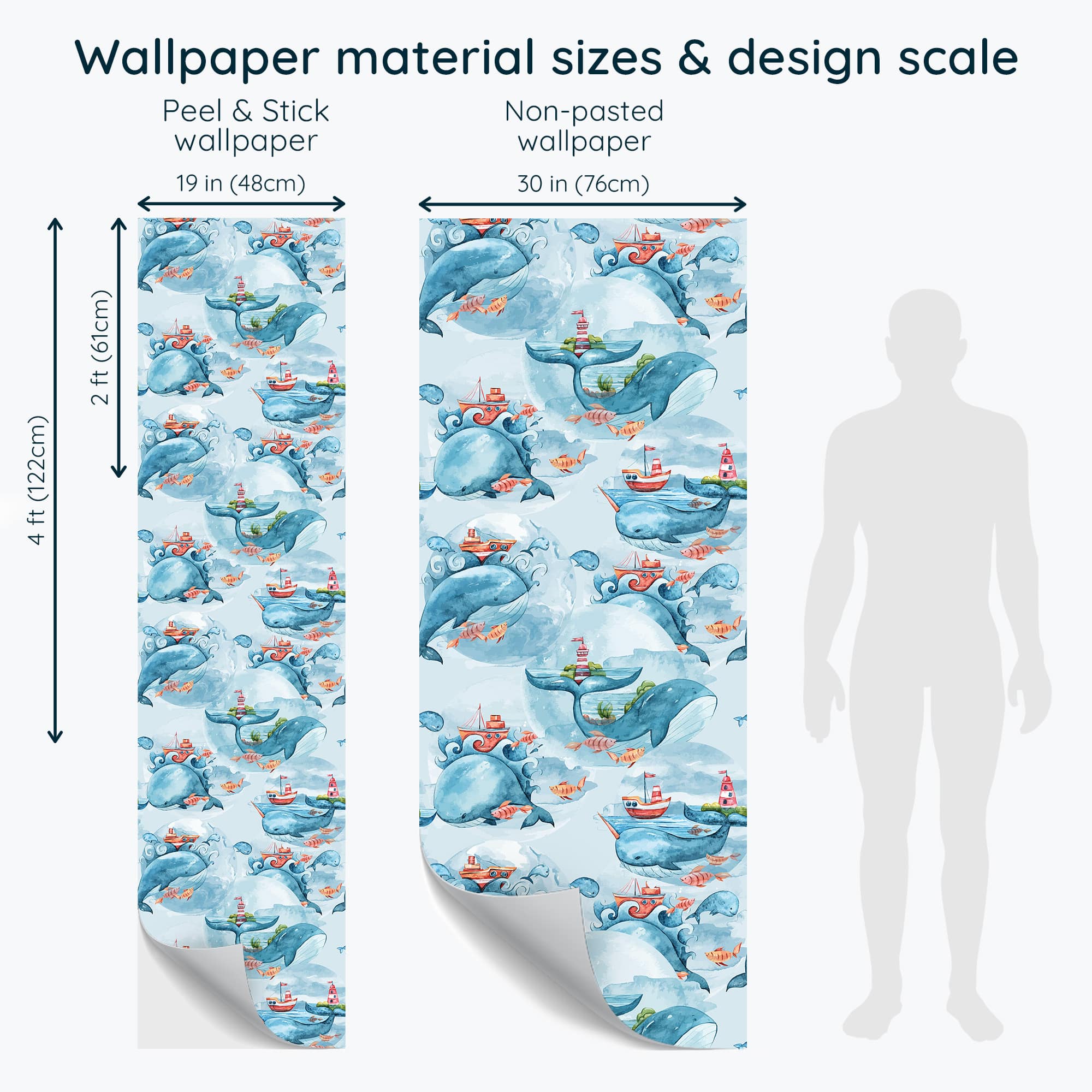 Non-pasted and Peel and stick Whale nursery design and pattern preview