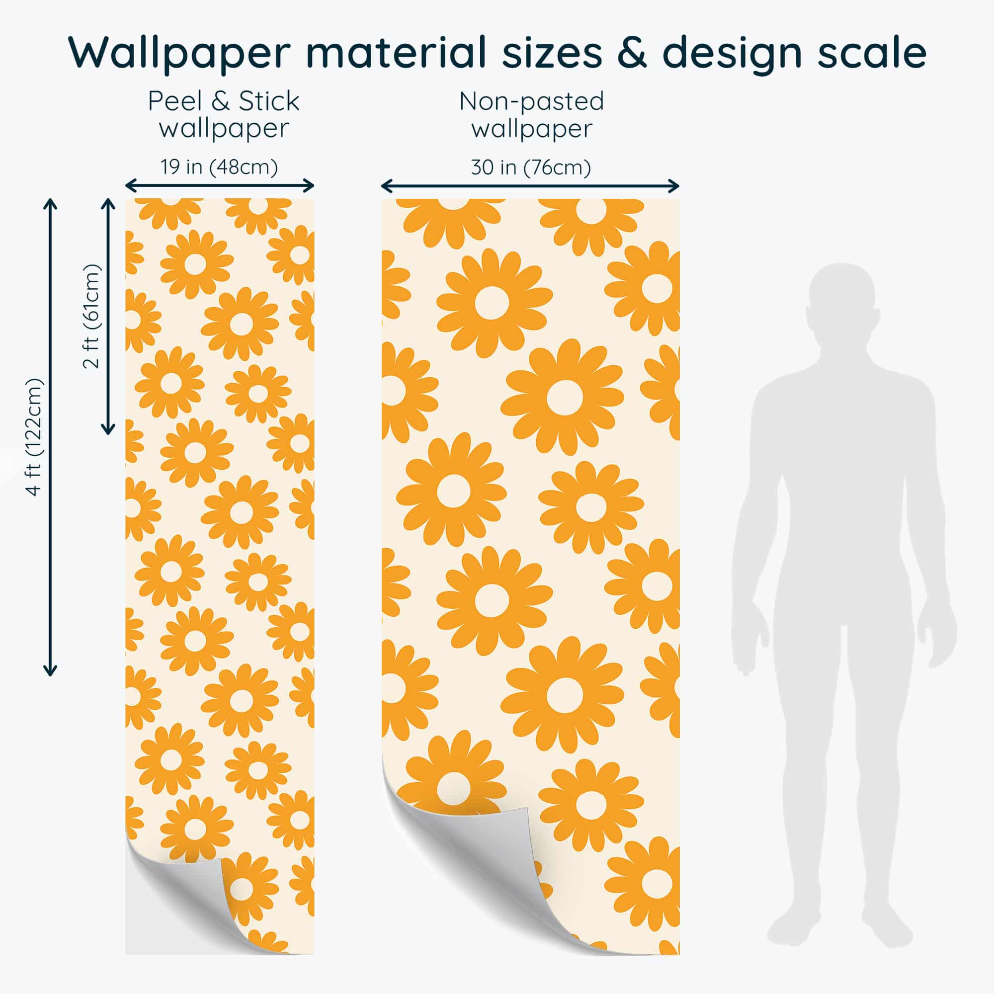 Non-pasted and Peel and stick Yellow Retro floral design and pattern preview