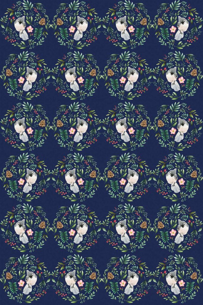 Fancy Walls blue floral wallpaper for walls with Christmas birdie pattern