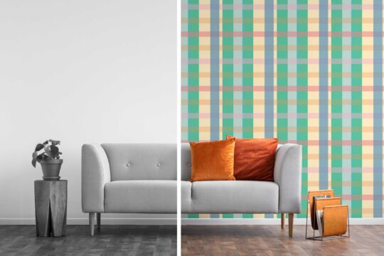 Dance of Opacity in Retro Squares, peel and stick wallpaper by Fancy Walls