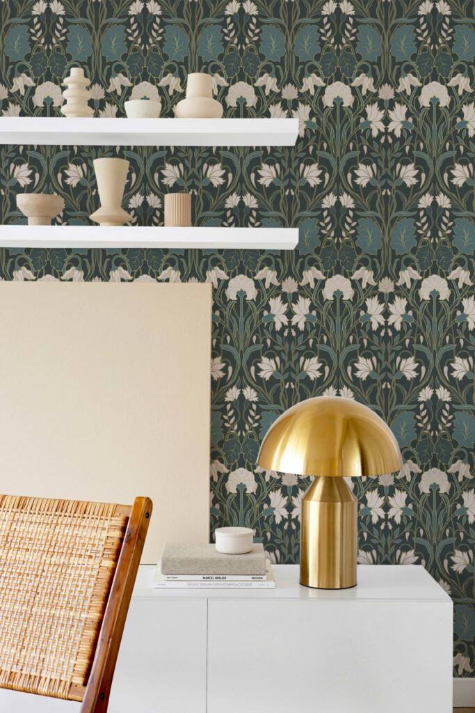 Removable wallpaper featuring Artistic Green Nouveau from Fancy Walls