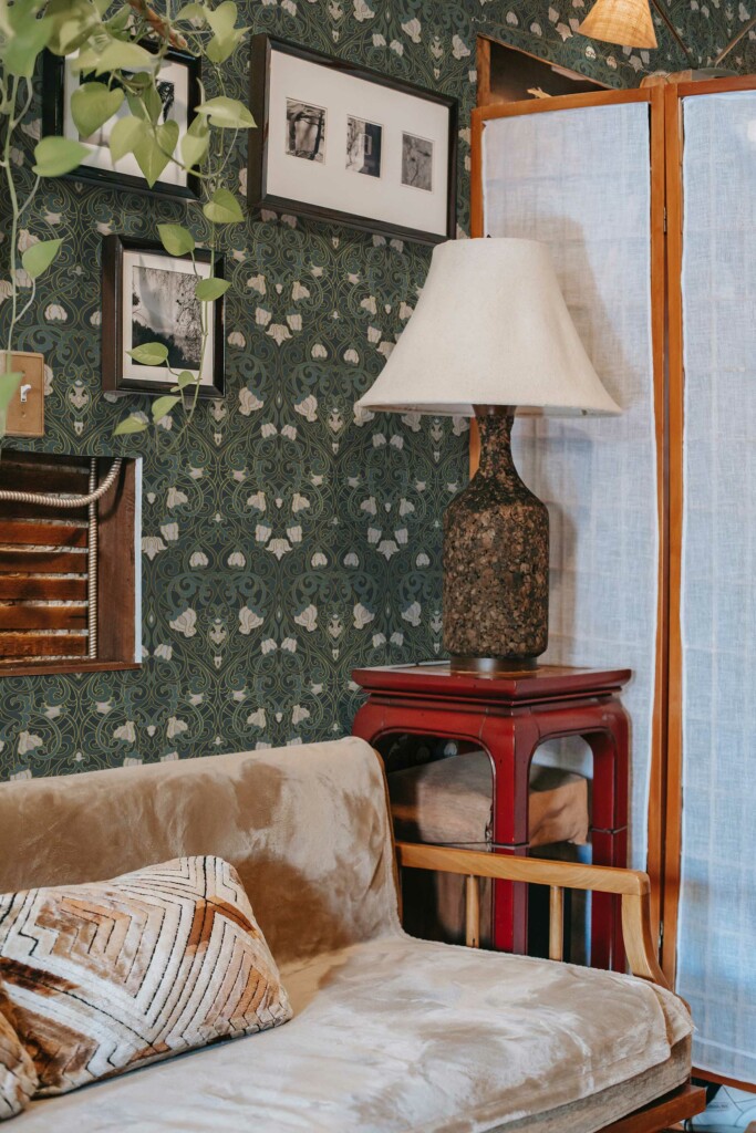 Removable wallpaper featuring Mystical Green Artistry from Fancy Walls