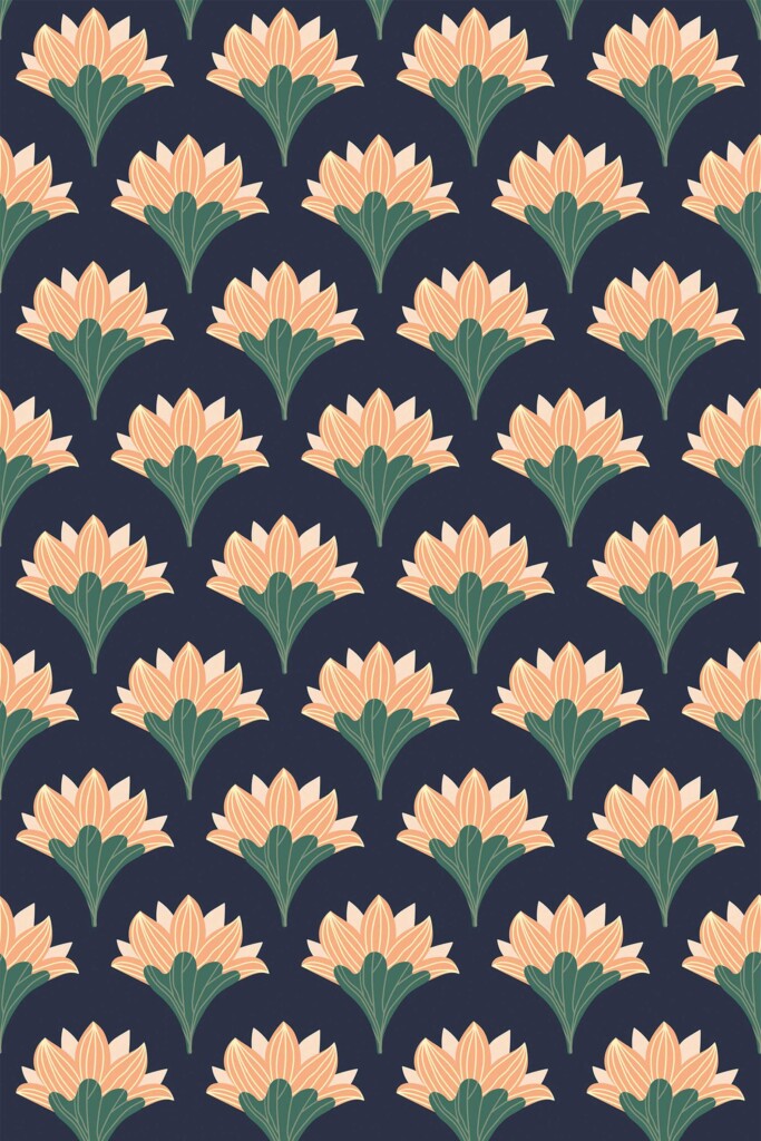 Orange floral wallpaper for walls in Art Deco design by Fancy Walls