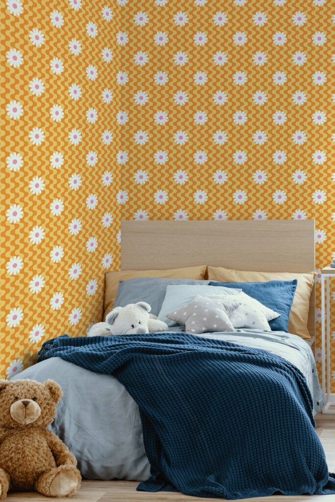 Fancy Walls peel and stick wallpaper with Funky Retro Daisy Orange design