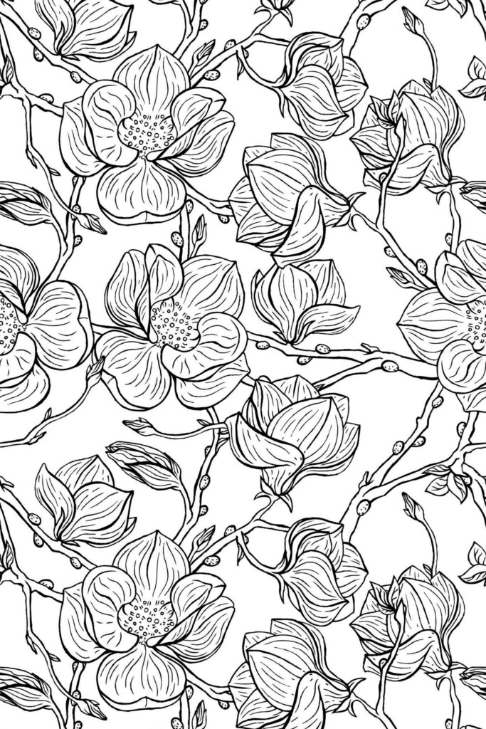 Traditional wallpaper in Monochrome Magnolia Whisper style from Fancy Walls