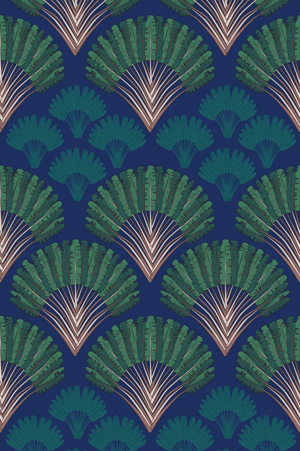 Blue Art Deco Palm Wallpaper - Peel and Stick or Non-Pasted