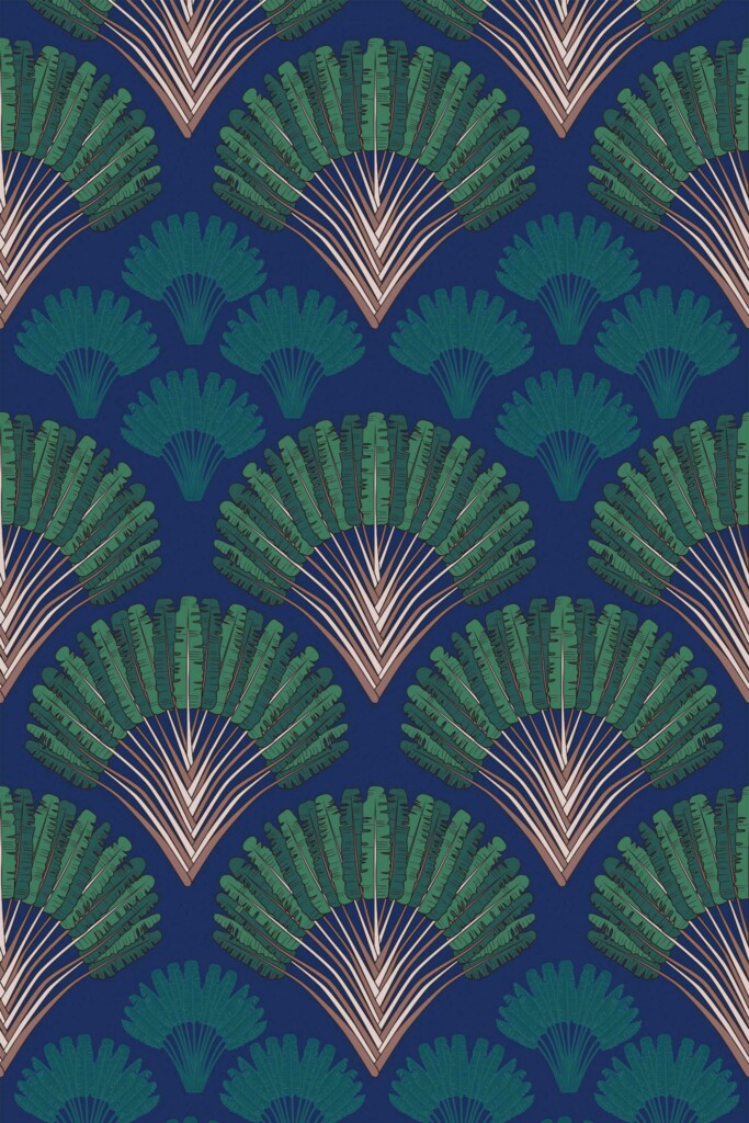 Fancy Walls peel and stick wallpaper featuring Art Deco Palm in blue.
