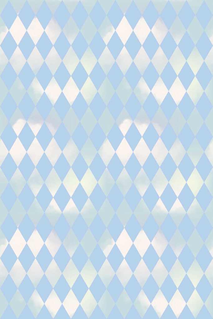 Light blue self-adhesive wallpaper with harlequin pattern by Fancy Walls
