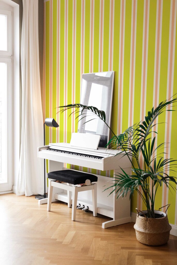 Chartreuse and pink stripes green self-adhesive wallpaper by Fancy Walls