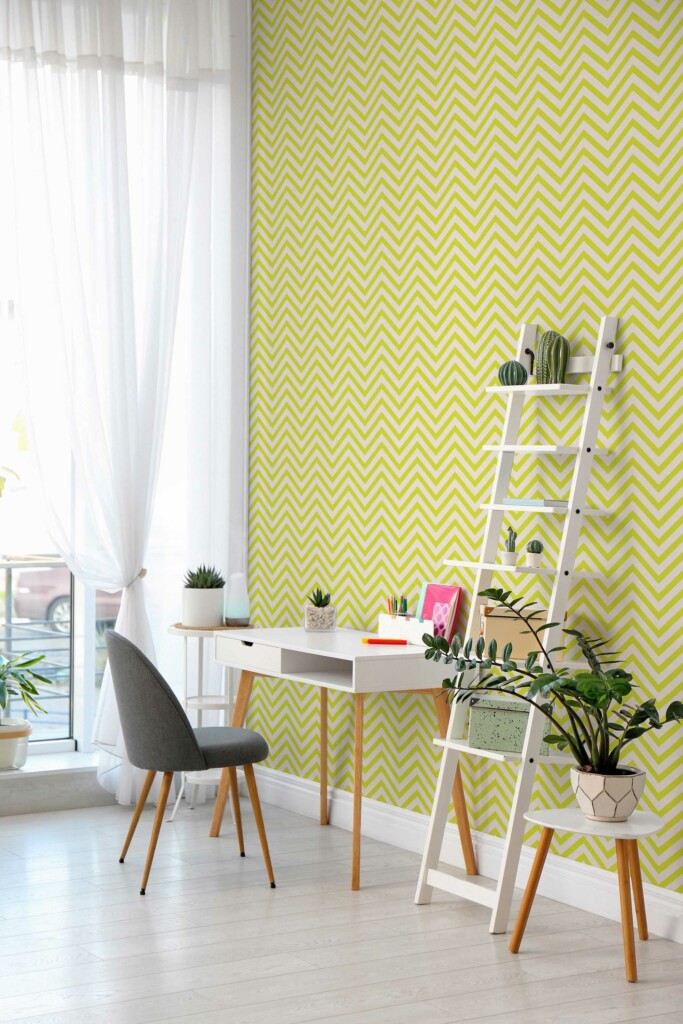 Removable wallpaper in Chartreuse chevron design by Fancy Walls