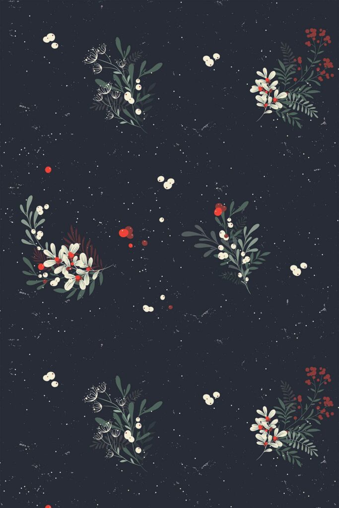 Fancy Walls peel and stick wallpaper featuring a black floral Christmas pattern