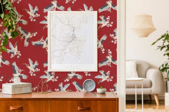 Red Crane Bird unpasted wallpaper from Fancy Walls