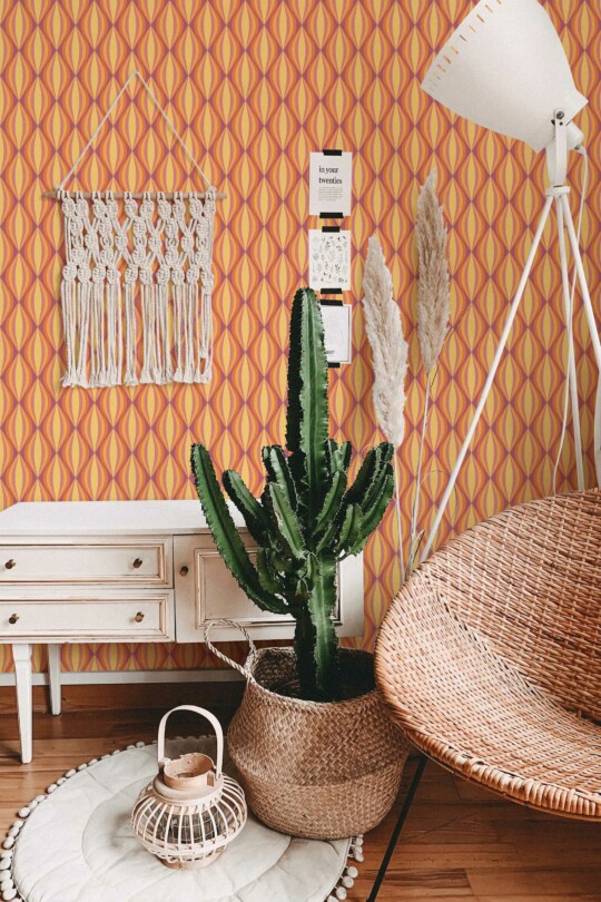 Fancy Walls peel and stick wallpaper with Retro Illusion Orange design