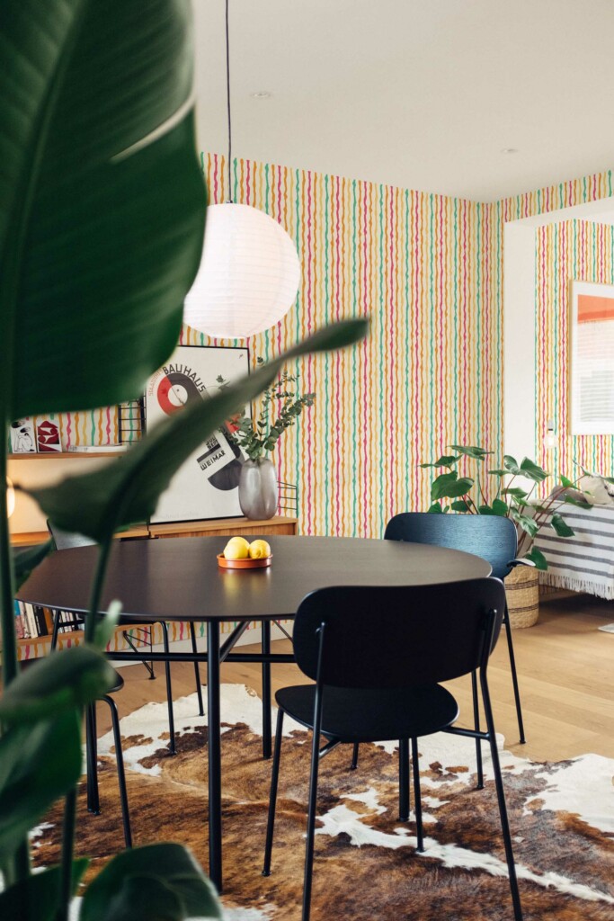 Fancy Walls peel and stick wallpaper with Wonky Lines Colorful design