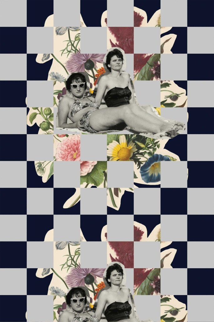 Vintage swimmer theme non-pasted wallpaper in gray by Fancy Walls