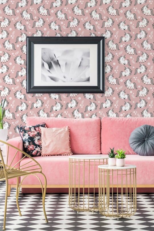 nursery pink and white traditional wallpaper