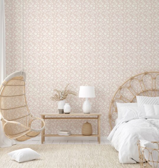wildflower pink and white traditional wallpaper