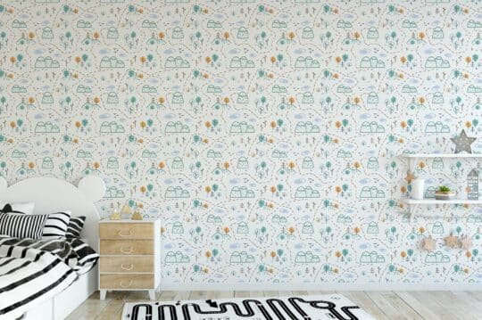 nursery white and green traditional wallpaper