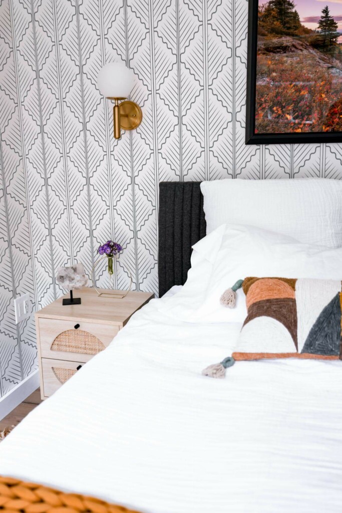 Modern style bedroom decorated with Oak Leaf peel and stick wallpaper