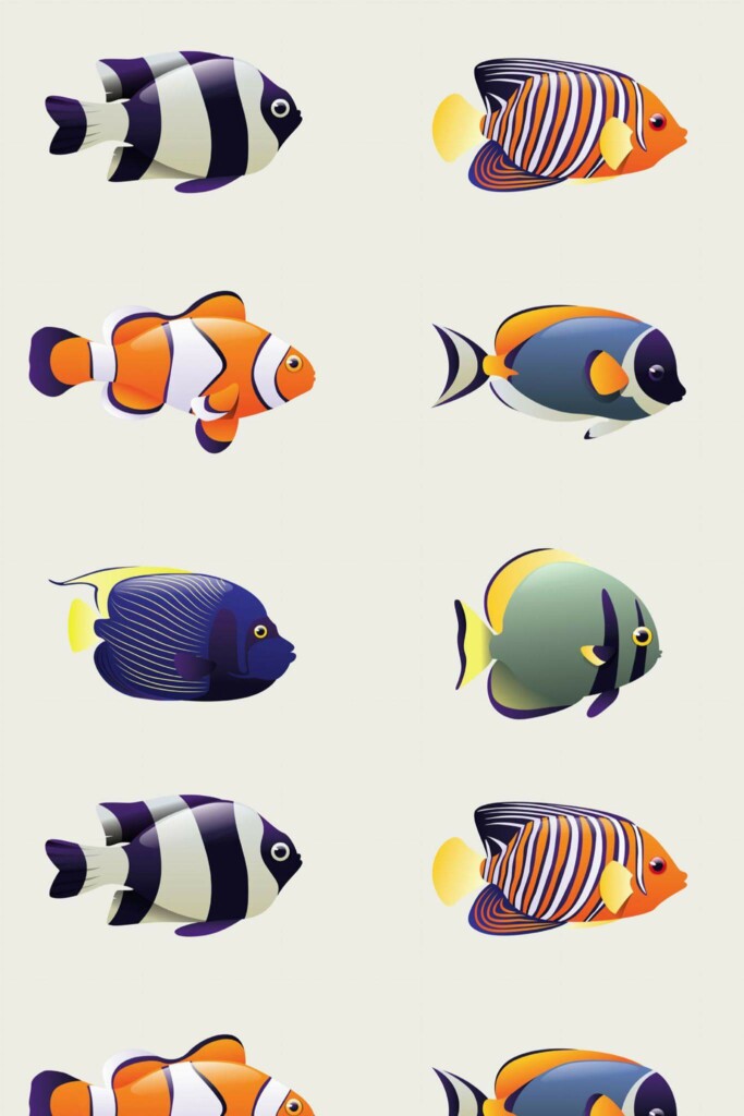 Pattern repeat of Ocean fish removable wallpaper design