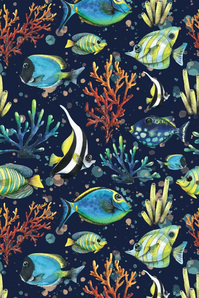 Bathroom Fish Pattern Wallpaper Design Ideas