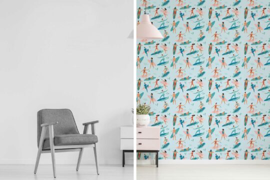 tropical blue traditional wallpaper