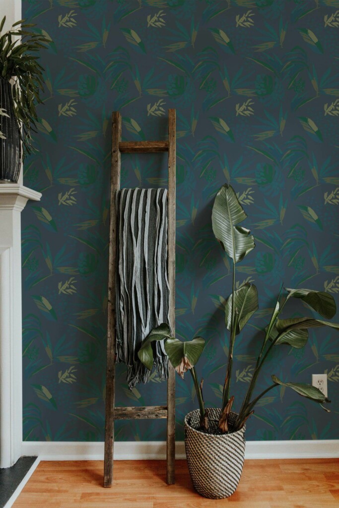 Scandinavian style living room decorated with Office jungle peel and stick wallpaper