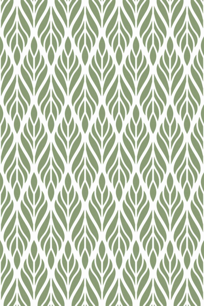 Pattern repeat of Olive green Art Deco removable wallpaper design