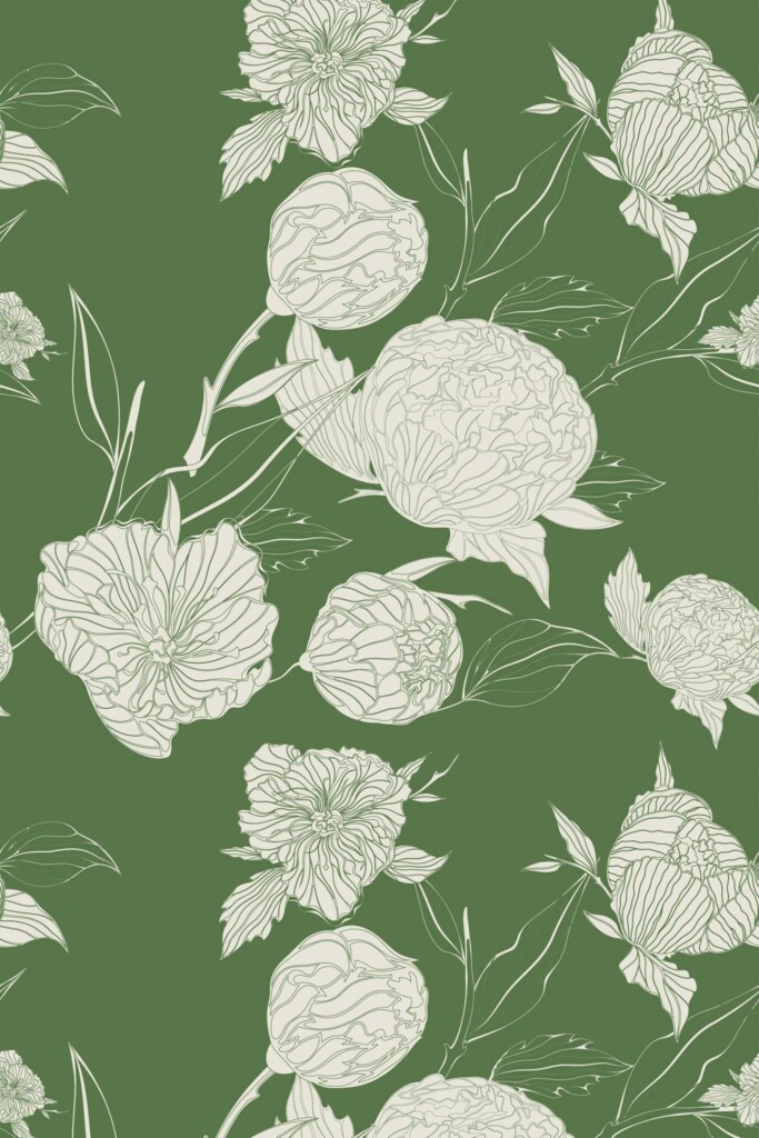 Fancy Walls olive green floral botanical wallpaper for walls in dining room