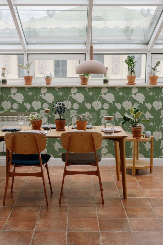 Fancy Walls olive green floral botanical wallpaper for walls in dining room