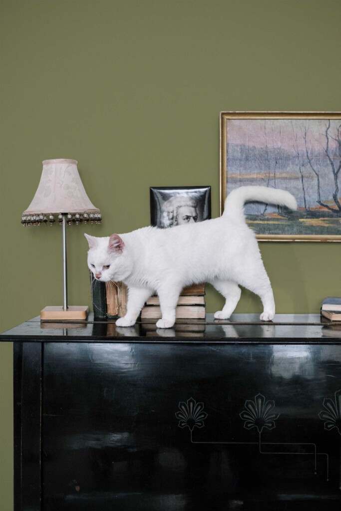 Removable wallpaper in olive green by Fancy Walls with a calm solid matte finish