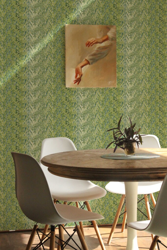Fancy Walls removable wallpaper with olive green plant and tree design in eclectic style