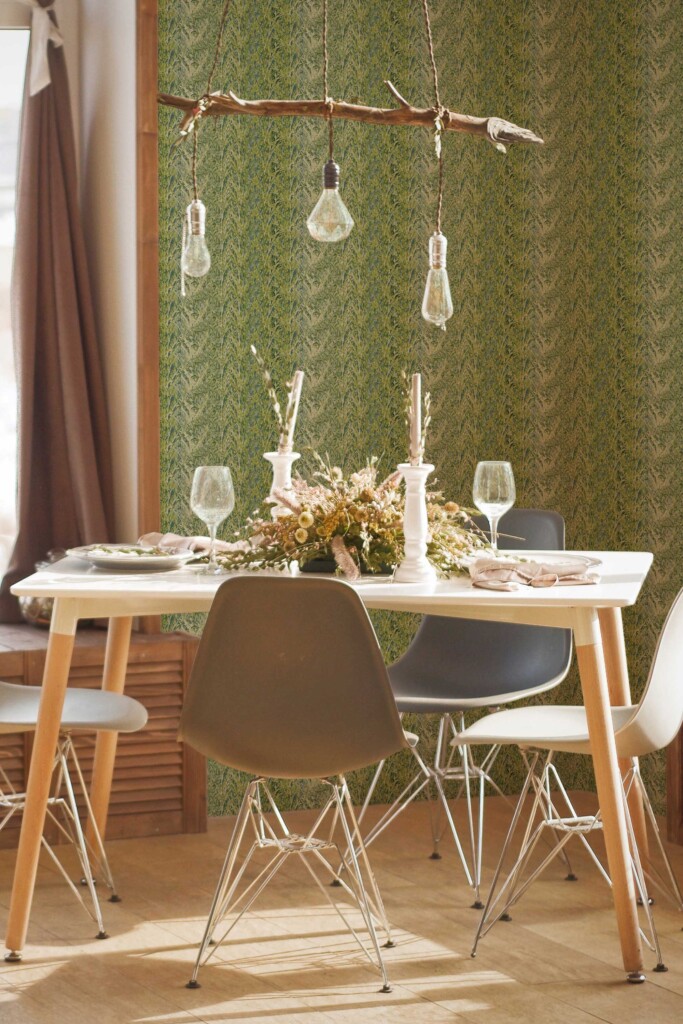 Fancy Walls self-adhesive wallpaper in olive green plant and tree pattern for dining room