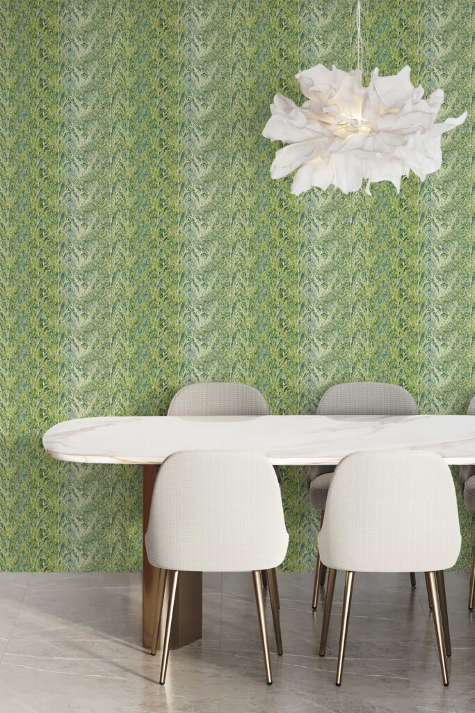 Fancy Walls peel and stick wallpaper in olive green plant and tree pattern for dining room walls