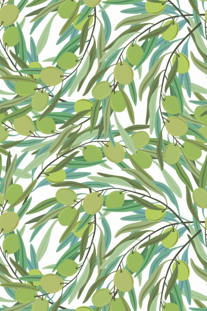 Pattern repeat of Olive trees removable wallpaper design