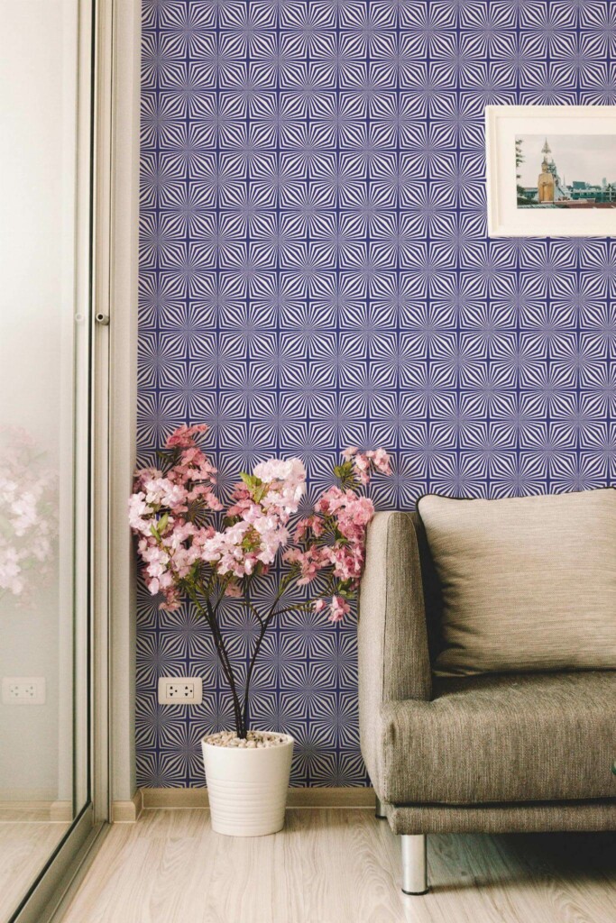 Modern farmhouse style living room decorated with Optical illusion peel and stick wallpaper