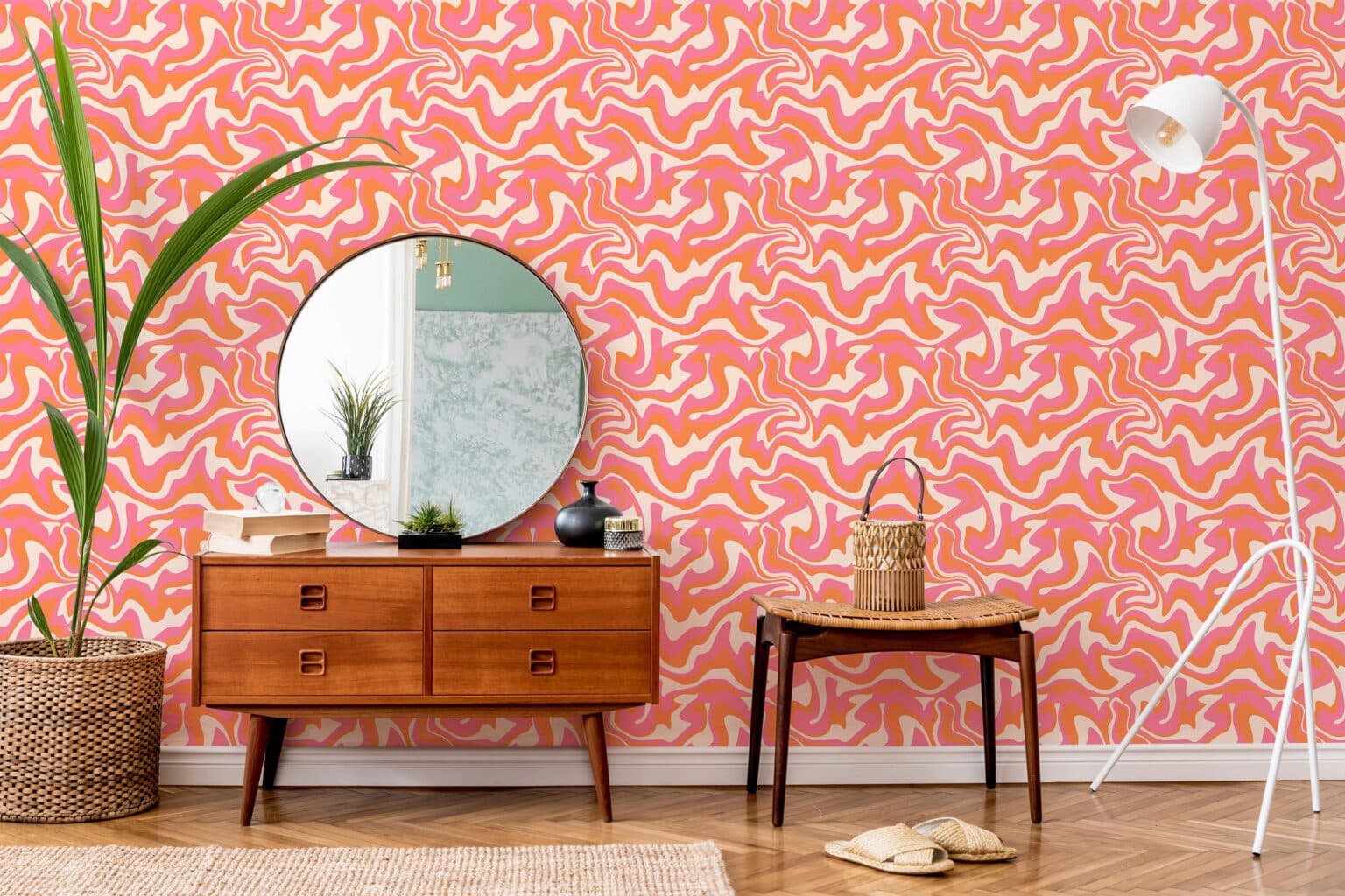 Orange groovy wallpaper - Peel and Stick or Non-Pasted | Save 25%