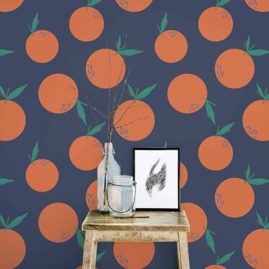 orange and blue stick and peel wallpaper