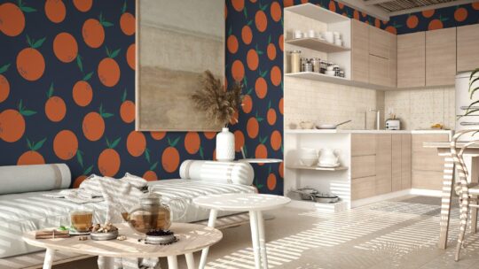 orange and blue dining room peel and stick removable wallpaper