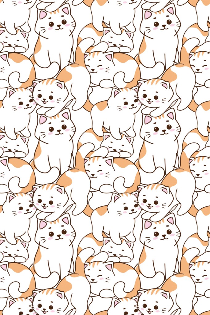 Fancy Walls Orange Animal wallpaper for Bakery walls in Cute Kawaii style unpasted wallpaper.