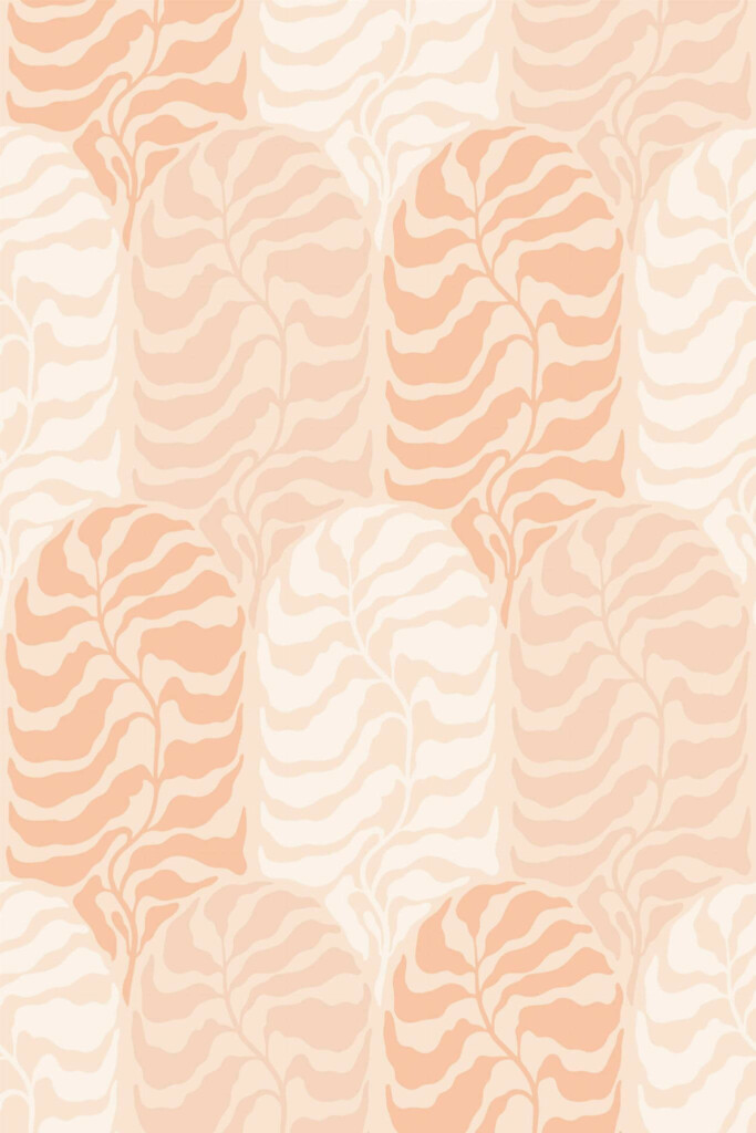 Pattern repeat of Orange boho leaf removable wallpaper design