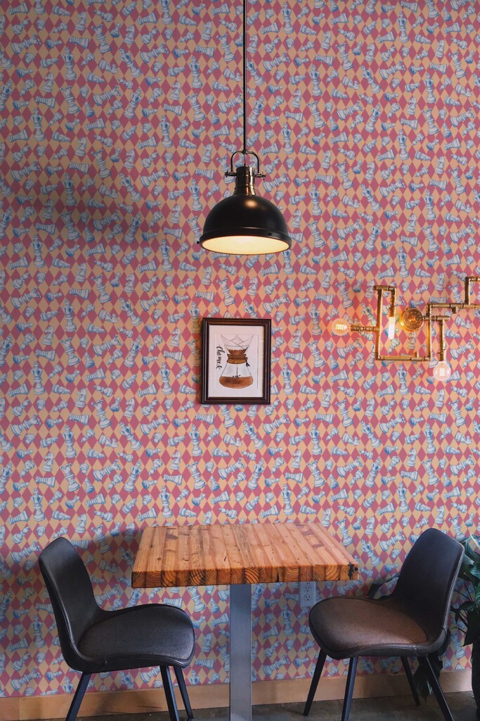 Red and orange harlequin backdrop with chess pattern by Fancy Walls traditional wallpaper