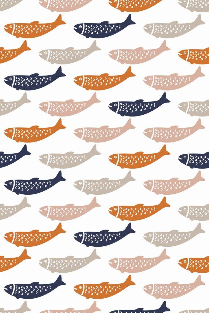 Pattern repeat of Orange fish removable wallpaper design