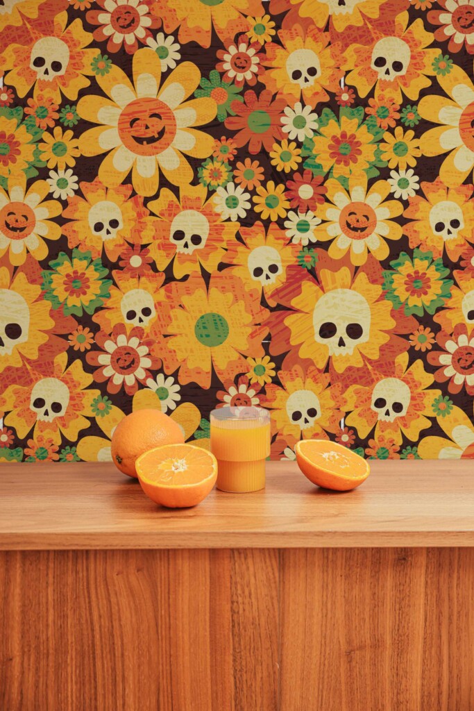 Orange Floral peel and stick wallpaper by Fancy Walls