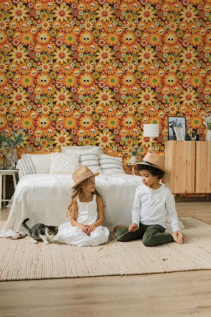 Orange Floral removable wallpaper from Fancy Walls